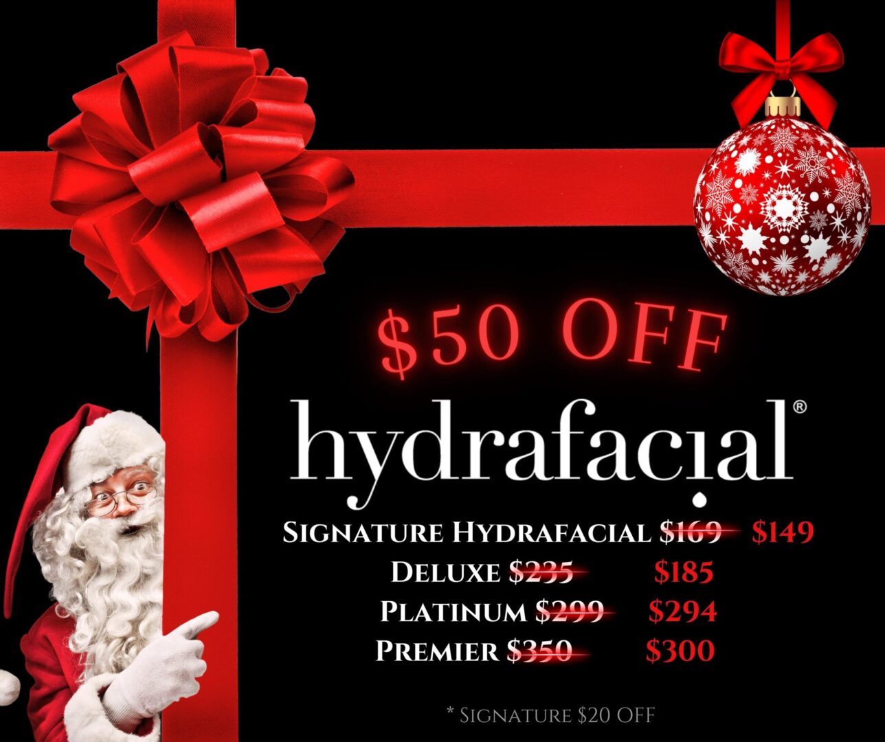 1 A black and red christmas advertisement with santa clause
