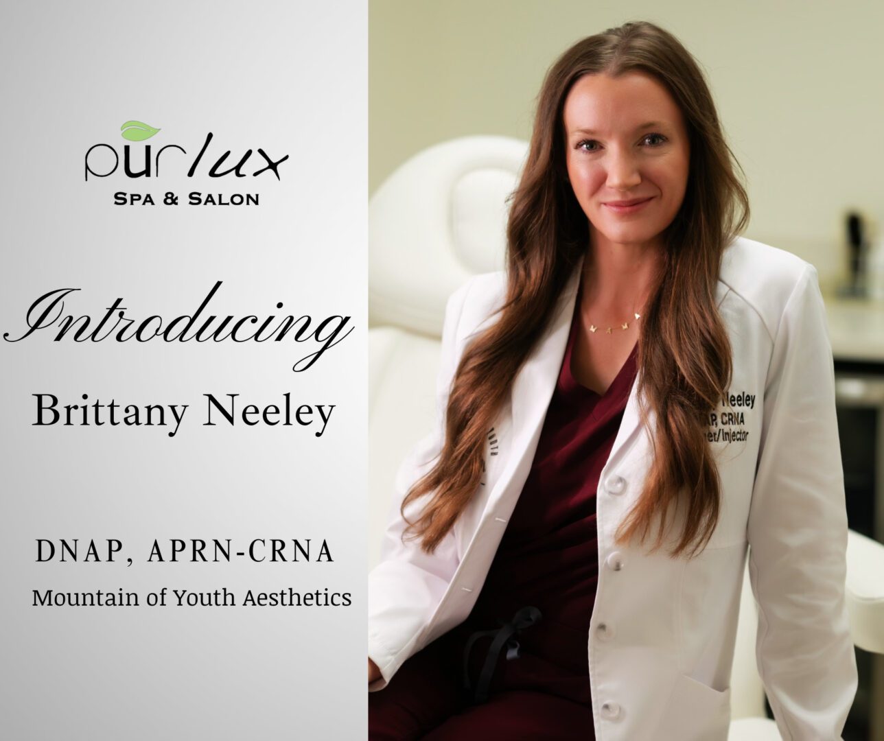 Brittany Neeley - 1 A woman in white coat standing next to a table.